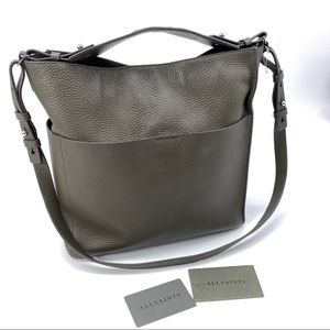 ALL SAINTS GRAY LEATHER TOTE SHOULDER CROSSBODY BAG MEDIUM